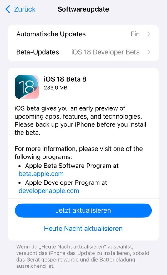 港北苹果手机维修分享苹果 iOS / iPadOS 18 开发者预览版 Beta 8 发布 